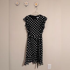 Shelby & Palmer Black & White Polka Dot Midi Dress Size 12 With Flutter Sleeves